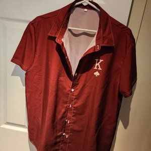 Red dress shirt buttoned letter K